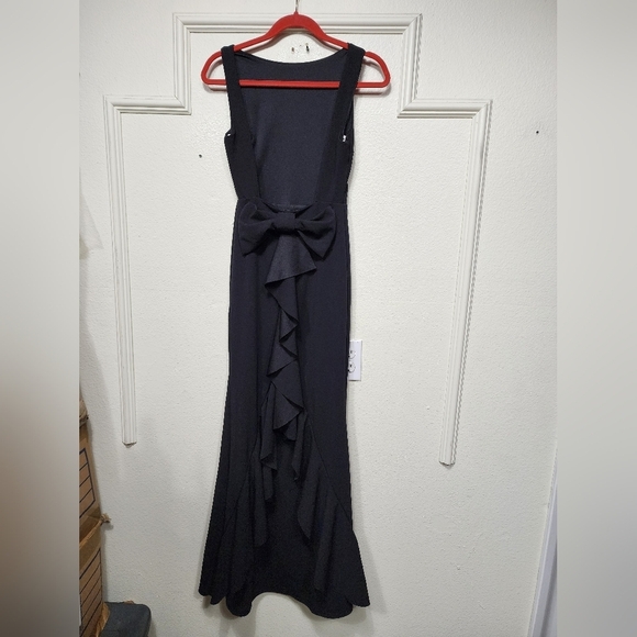 Lulus Exquisite Refinement Black Backless Bow Ruffled Maxi Dress Wedding Party - Picture 8 of 9